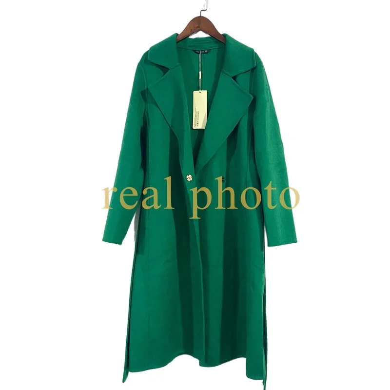 

2021 Winter Solid Women Elegant Woolen Coats Lady Sashes Turn Down Collar Warm streetwear Female Thik Long Outerwear