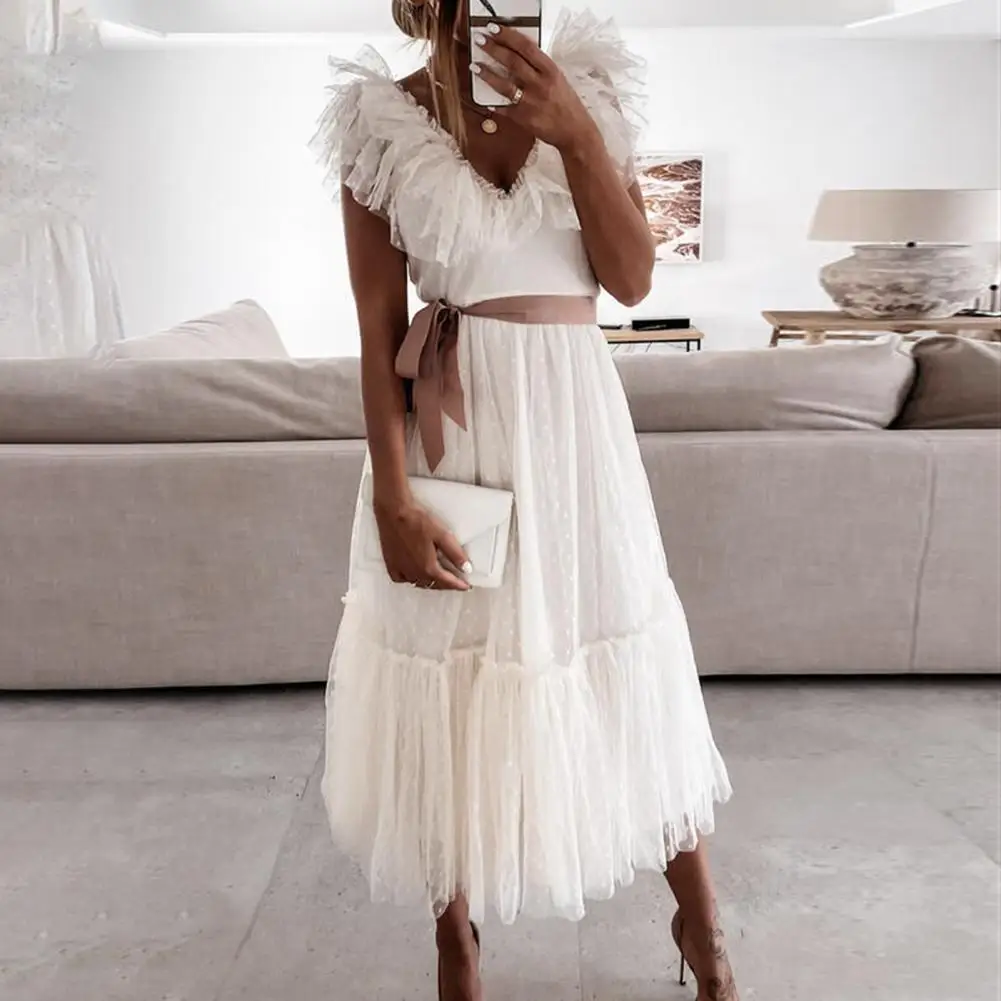 

Summer Formal Dress Women V Neck Pleated Short Sleeve Belt Large Hem Dress for Banquet party Dress Street wear xxl vestidos 2021