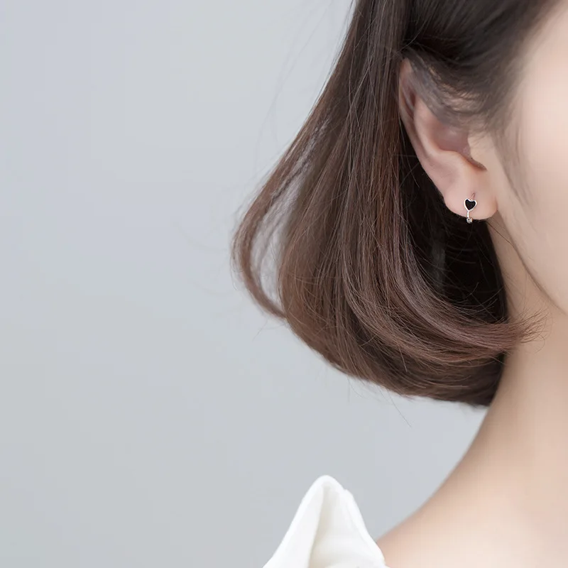 Серьги-Обручи женские из серебра 100% пробы с эмалью черного цвета | Украшения и