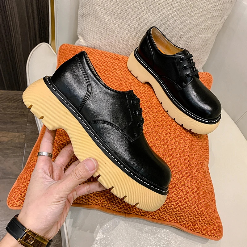 spesifikasi Sepatu Wanita Musim Gugur/Dingin 2021 Sepatu Bot Pergelangan Kaki Ujung Bundar Kulit Asli Sepatu Platform Solid Sepatu Hak Rendah Kasual Wanita Untuk Anak Perempuan
