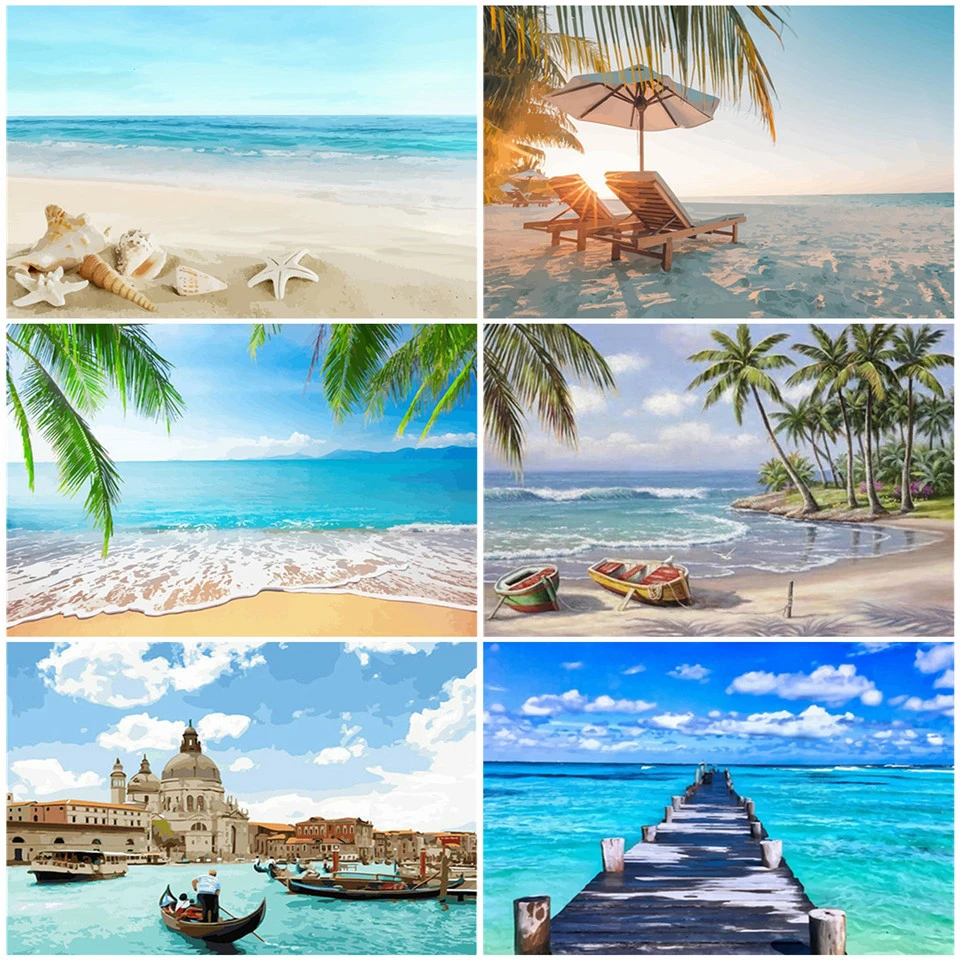 

AZQSD DIY Краски ing по номерам пейзаж ручной Краски ed подарок Акриловые Краски картины по номерам Пляж Свадебный Декор для дома 50x40cm