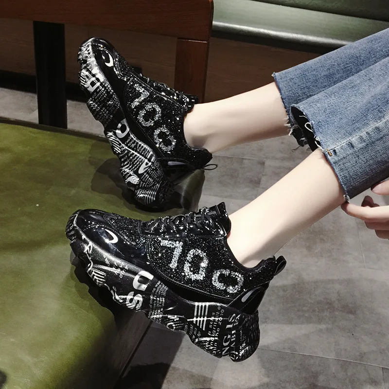 

Fashion Casual Creepers Platform Women's Running Shoes Spring Autumn Tennis Female Chunky Sneakers Graffiti Laces Ladies Shoes