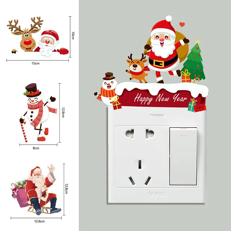 

1PC Christmas Switch Sticker Decoration Santa Claus Elk Snowflake Cover Cartoon Room Decor New Year Removable PVC Wall Sticker
