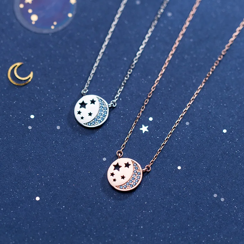 

100% 11MM real. Silver 925 Fine Jewelry Blue cz zirconia set aaa+ golds/white Moon Star Pendant Necklace Gift GTLX1890