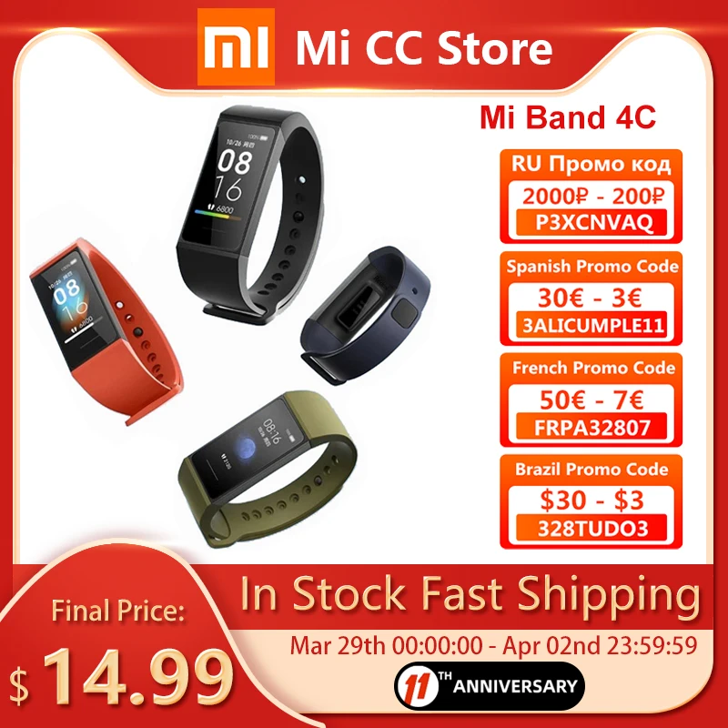 Xiaomi Mi Band 4 C 4C фитнес трекер 1 08 "цветной экран Смарт браслет BT5.0 USB зарядный Redmi