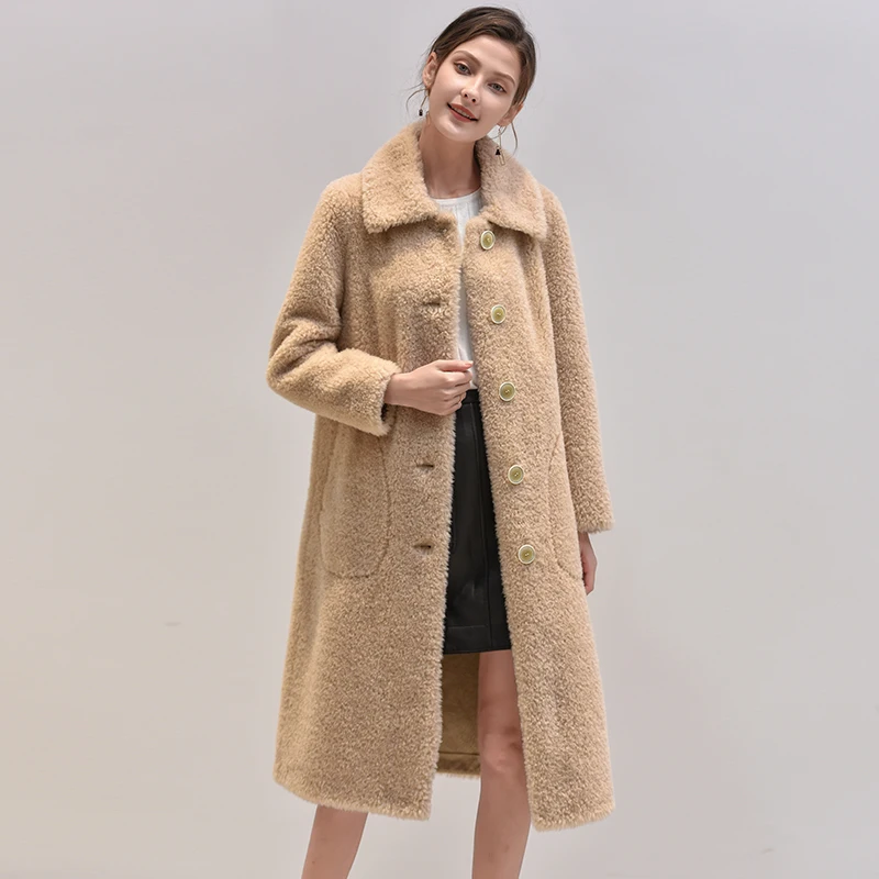 ZHICHU розовая мохнатая Женская шерстяная шуба уличная Осенняя зимняя теплая