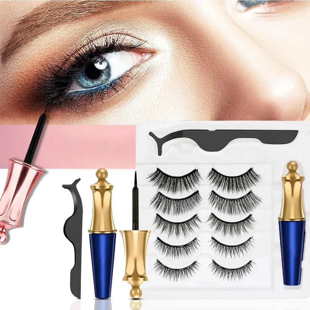 

5 Pairs Magnetic False Eyelashes Eyeliner Set Magnet Simulation Mink Eyelashes Extension Easy To Wear Magnetic Eyelashes Mink