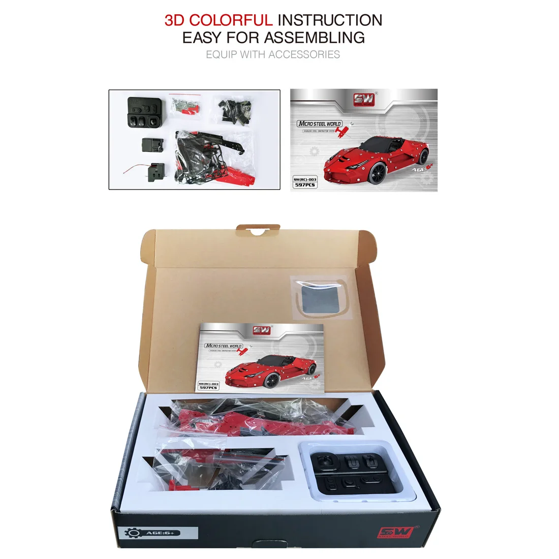 597 шт. 1:16 из нержавеющей стали RC спортивный автомобиль строительный блок DIY Небольшие частицы строительные наборы подарок SW(RC)-003