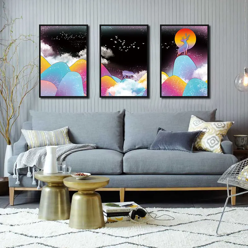 

Abstract Wall Art Colorful Scenery Paintings Mountain Nordic Canvas Posters Prints for Living Room Bedroom Corridor Decoration