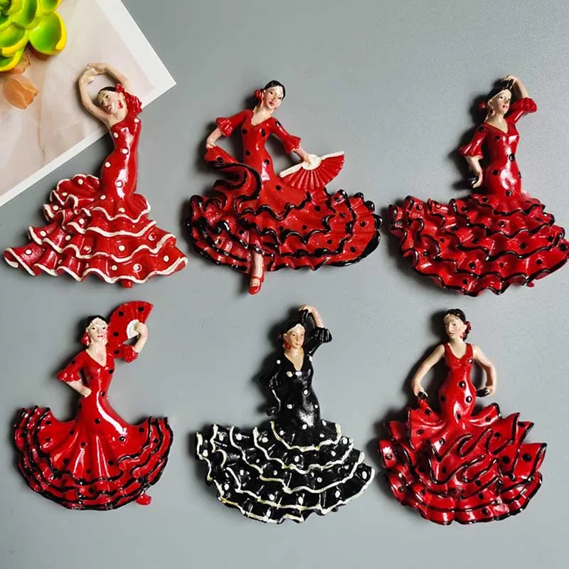 

Spain Flamenco Fridge Magnets Spanish dancer Tourist Souvenir Decor Handicraft Magnetic Refrigerator sticker Collection Gifts