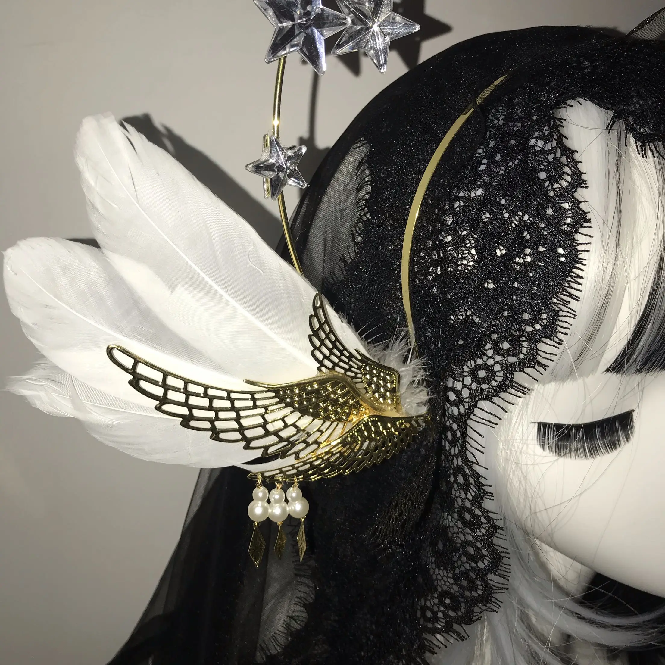 Женский головной убор с крыльями золотыми перьями аксессуар для волос в стиле