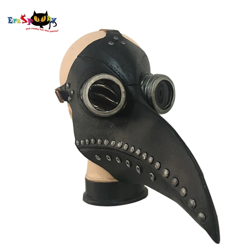 Eraspooky Plague Steam Beak Doctor Black Mask Festive Latex Leather Halloween Party Supplies | Тематическая одежда и