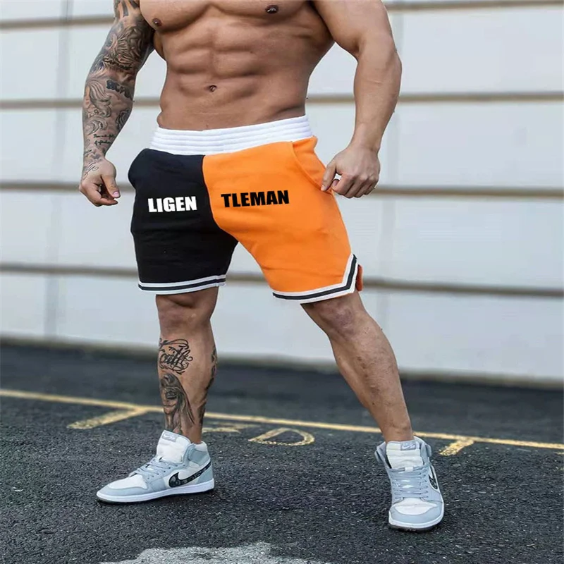 

Men's casual shorts stitching fashion basketball sports shorts loose shorts two-color shorts