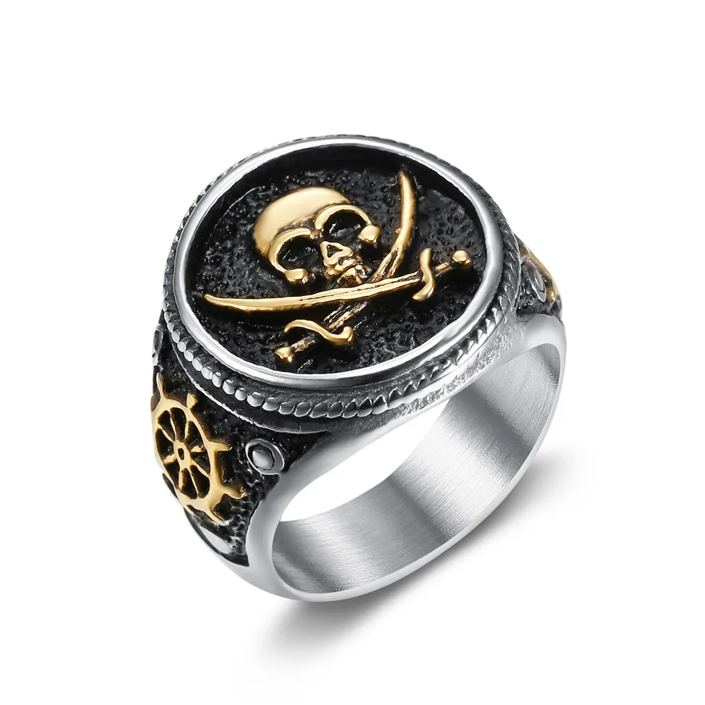 

Gothic Mens Stainless Steel Gold Biker Pirate Skull Ring Size 6-15
