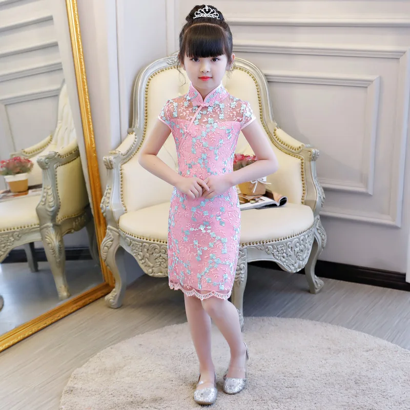 Милое детское платье Qipao свадебное кружевное для девочек с вышивкой элегантное