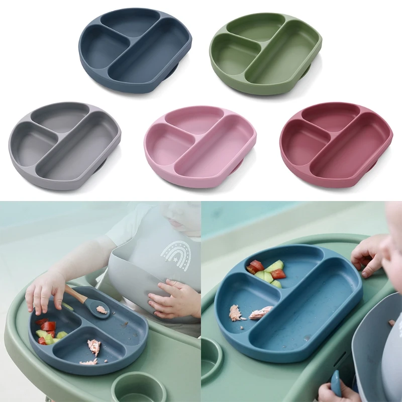 

Food Grade Silicone Baby Divided Suction Bowl Slip-resistant Children Dinner Plate Infant Learning Feeding Dish Tableware Dishwa