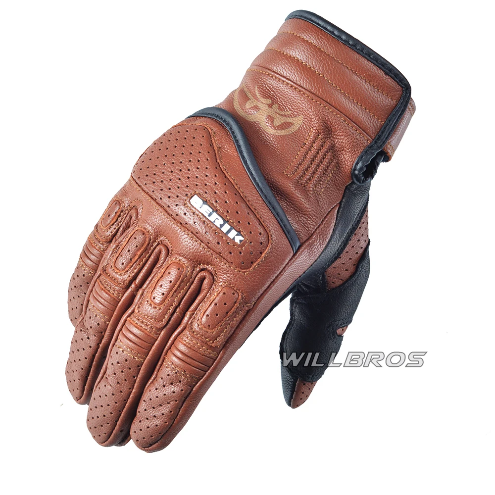 

Retro Motorcycle Gloves Motocross MTB BMX Cycling for Berik Genuine Leather Touch Screen Men Women Motorbike Moto Riding