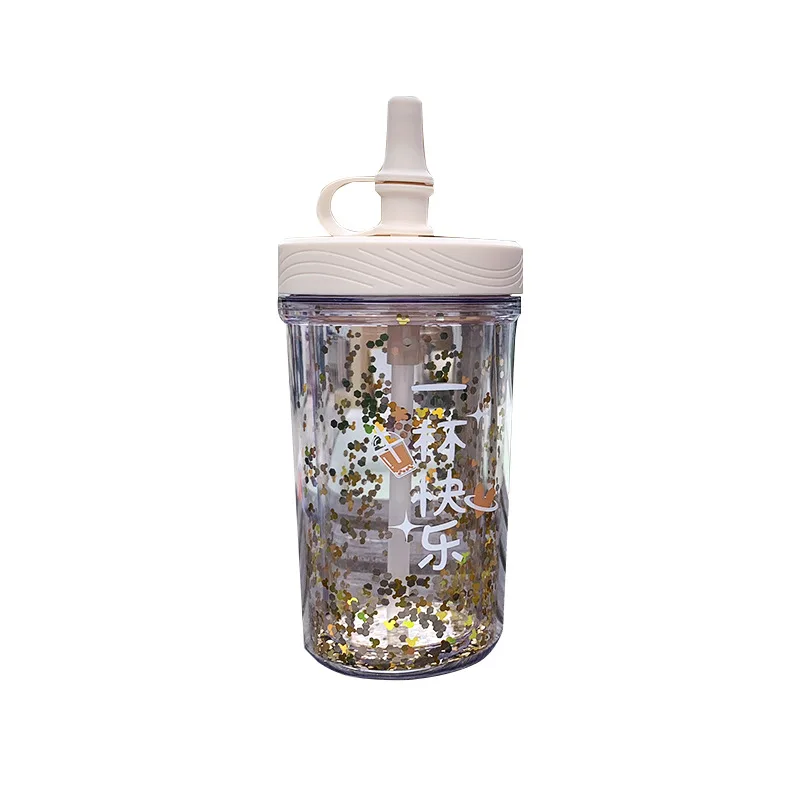 Модная пластиковая чашка для воды с принтом силиконовая герметичная крышкой