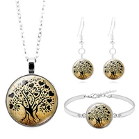 fashion tree of life glass pendant necklace bracelet earrings jewelry set totally 4pcs for womens fashion personalized gifts