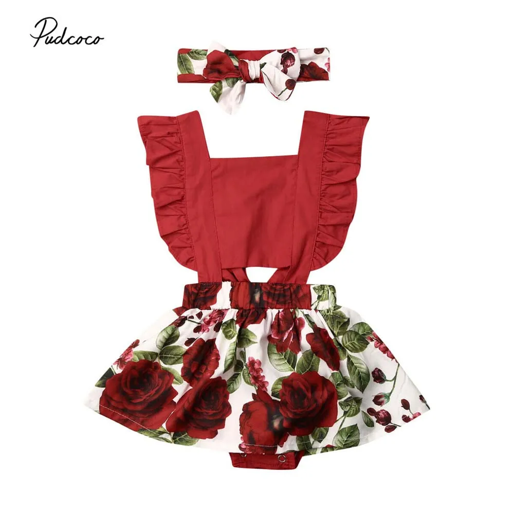 Летняя одежда для малышей комбинезон с оборками и цветочным принтом