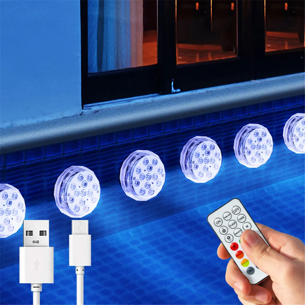 USB Перезаряжаемые прудовые огни 13 светодиодов Магнитный RGB Погружной в воду светильник IP68 Водонепроницаемый подводный ночной светильник Ваза Бассейн Включен.