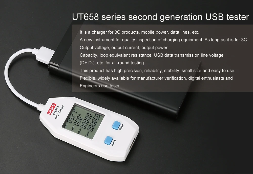 UNI-T USB Тестер измеритель мощности тестер напряжения/тока/выходной мощности зарядное устройство/Мобильный детектор уровня мощности тестер серии UT658