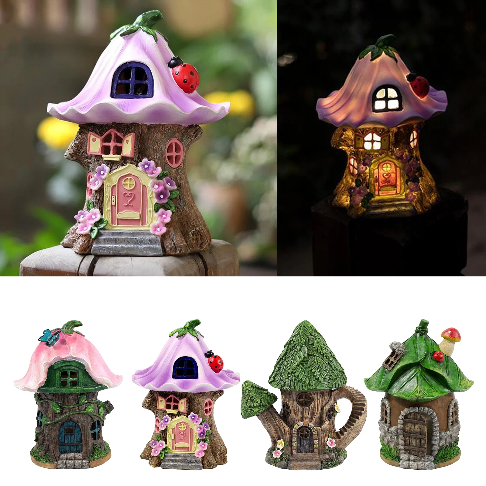 

Craft Miniature Fairy Cottage Garden Light Fairy House Solar Powered Outdoor Decor LED Light Yard Walkway Decoration Light