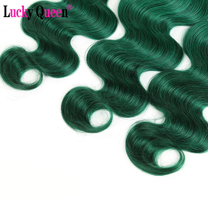 

Ombre Green Colored Body Wave Bundles Lucky Queen Peruvian Remy Hair Weave Bundles Bundles 100% Human Hair Extensions