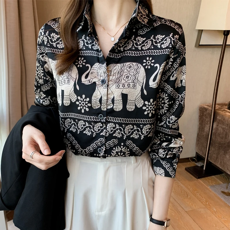 

2021 Spring Autumn Women's Shirt Fashion Euramerican Animal Print Casual Blouse Office Lady Elegant Workwear Top