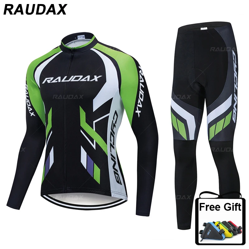 

RAUDAX Men's Winter Bicycle Set Bike Cycling Team 2021 Thermal Fleece Long Sleeve Sportswear Keep Warm Racing Offroad Jersey Set