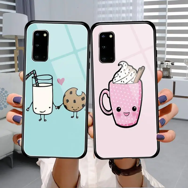 

Cute milk biscuits Phone Case Tempered Glass For Samsung S7 S8 S9 S10E S20 21 30 Plus ultra Note 8 9 10 Plus A7 2018