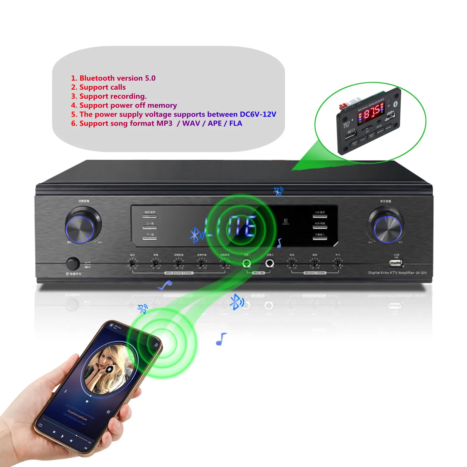 Автомобильный MP3 декодер Bluetooth 5 0 12 В USB MP3-плеер WMA WAV слот для TF-карты/USB/FM-пульт