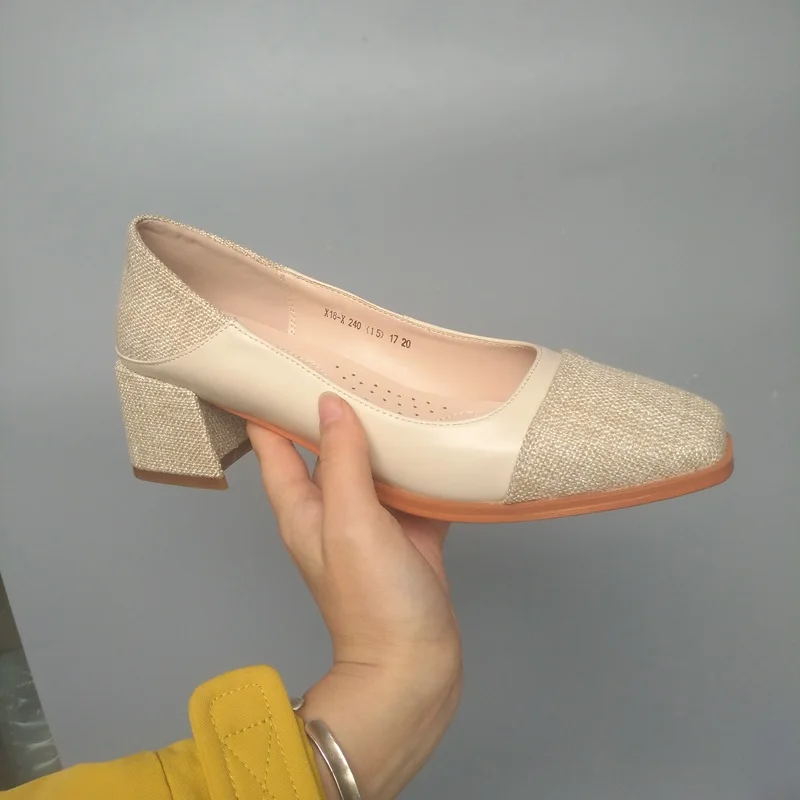 beige ZVQ/Новые модные пикантные женские туфли-лодочки; сезон весна; женские вечерние туфли ручной работы из натуральной кожи с квадратным носком на высоком каблуке; Прямая поставка - Цвет: beige