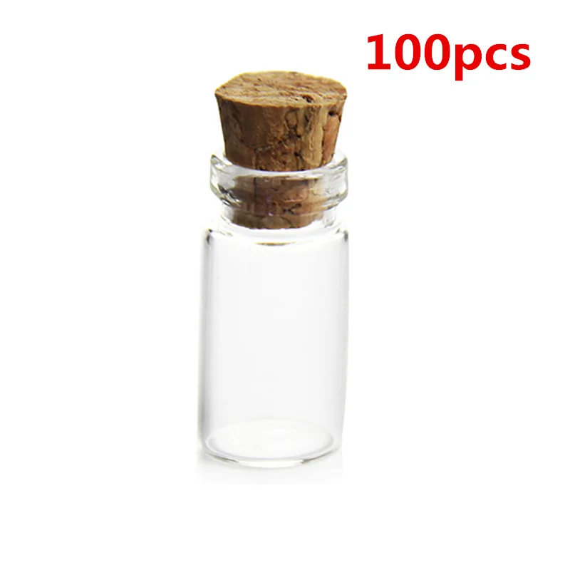 100pcs 50 шт/100 шт/500 шт/1000 шт 11*22 мм 1 мл мини-стеклянные бутылки пустые образцы мини-стеклянных банок с крышкой пробки для рукоделия украшения - Цвет: 100pcs
