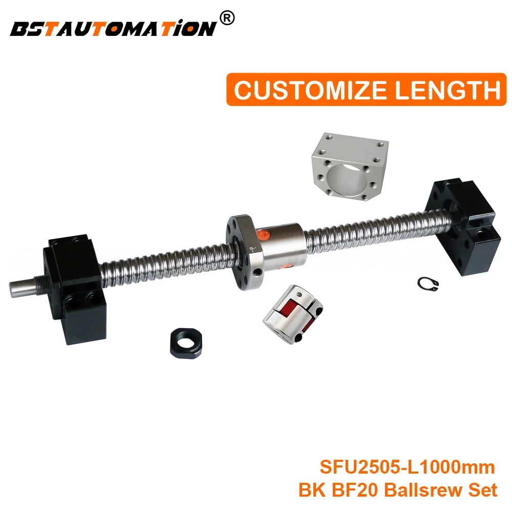 

SFU2505 Ballscrew RM2505 1000mm Ball Screw with Single Nut DSG25H Housing BK20 BF20 Support Coupling For Woodworking Machine
