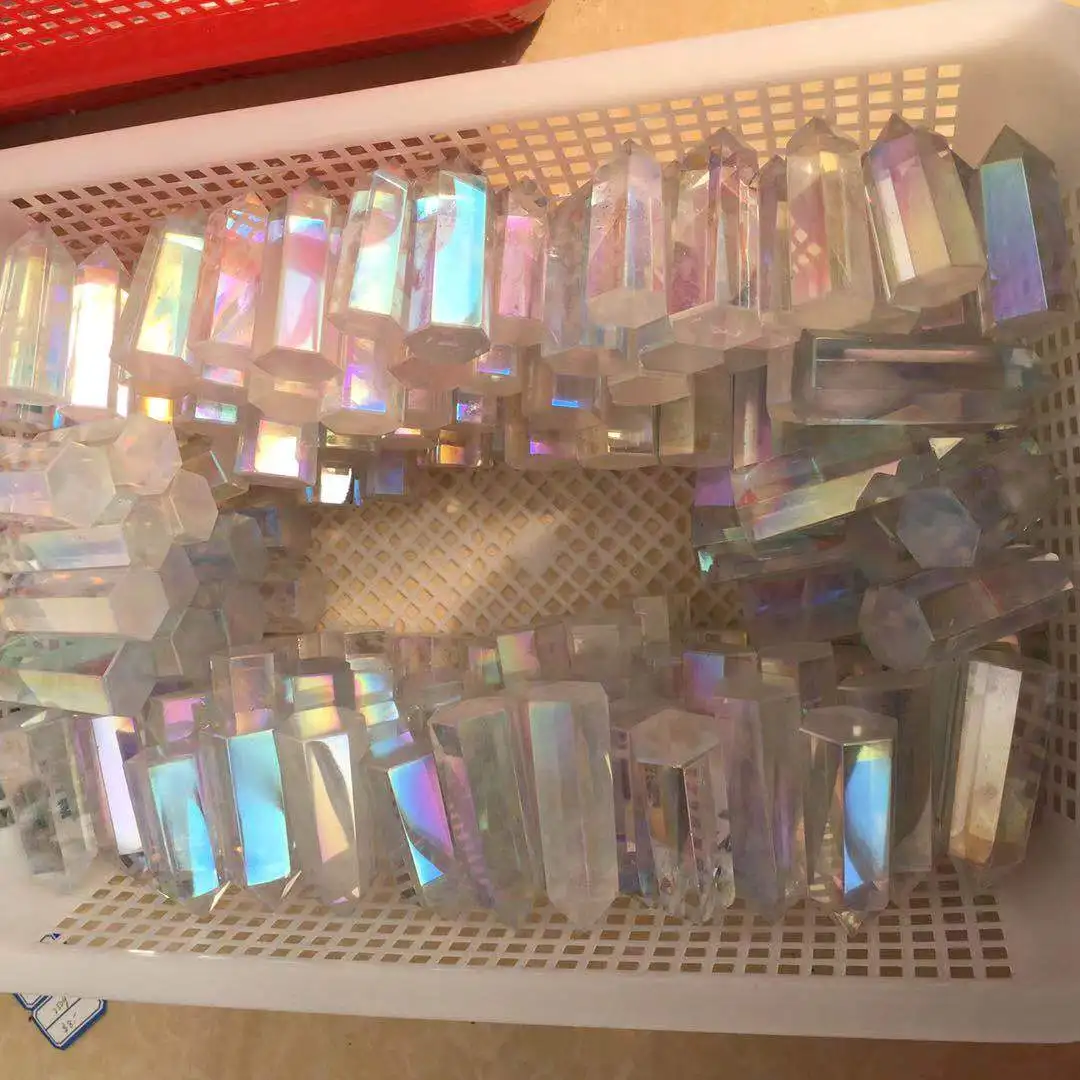 

Electroplated high temperature melt white crystal scepter, rainbow, reiki healing, feng shui, gifts