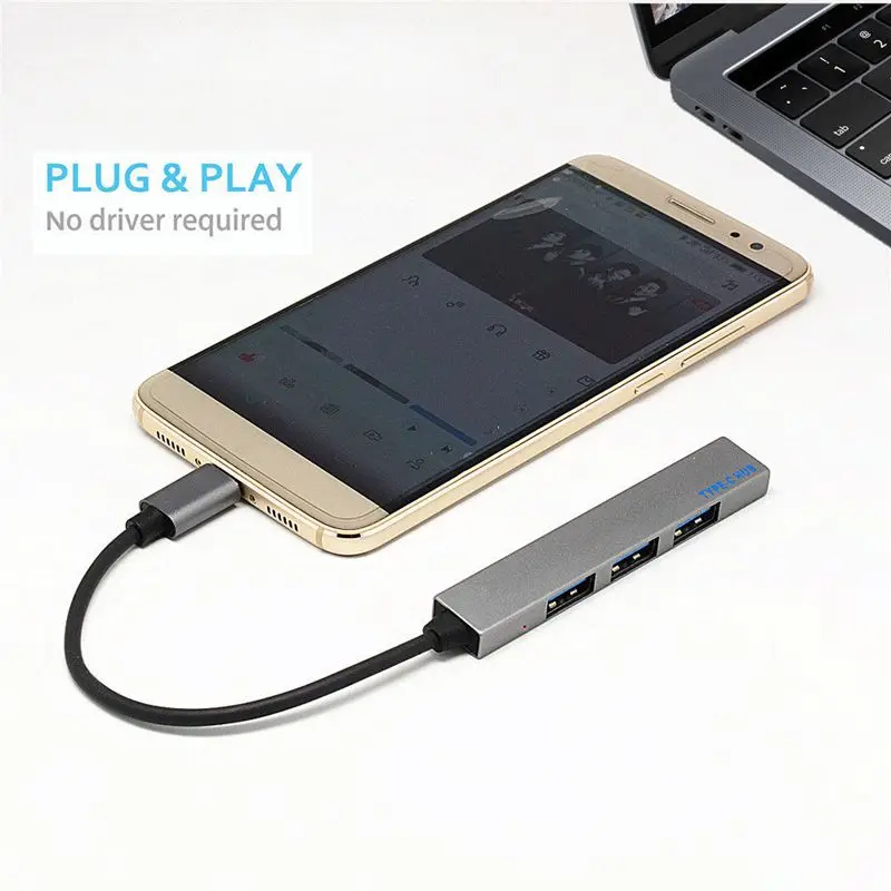 Type-C USB Hub 4 Port Alloy USB-C 3.1 to 2.0 Type C OTG Fast Transfer LED Light for Laptop PC Mouse Macbook Huawei | Компьютеры и офис