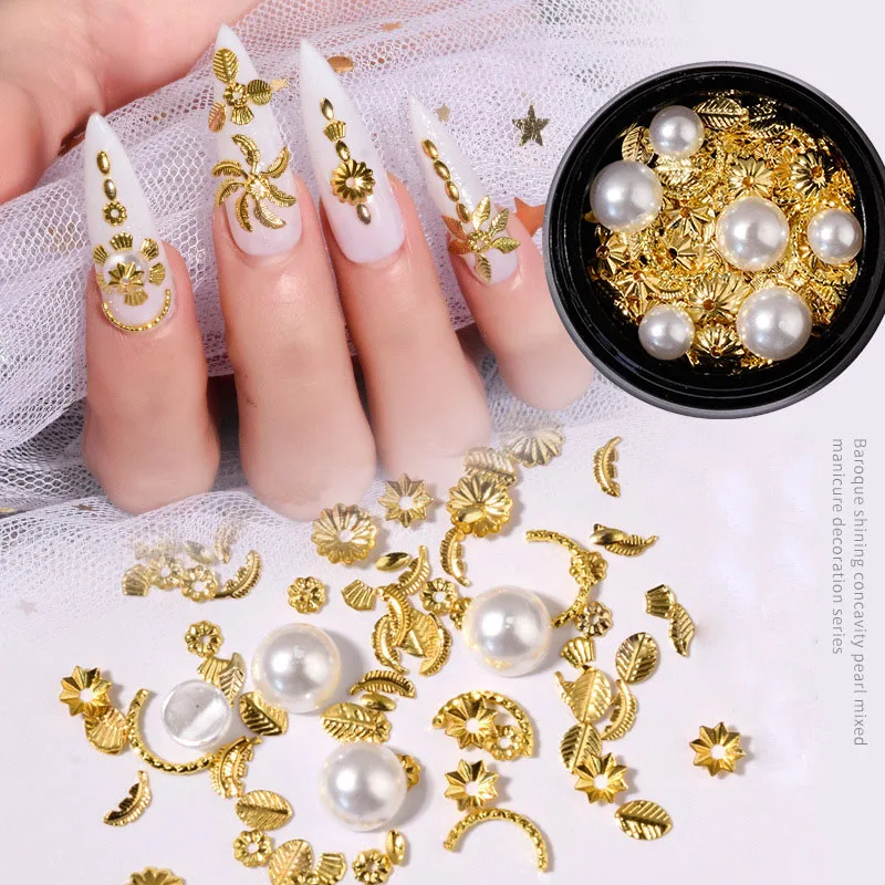 

1 Box Nail Art Gem Stones Mix Pearl Gold/Silver Rivets Jewelry For Acrylic Metal 3D Charms For Nail Art Decoration DIY Craft