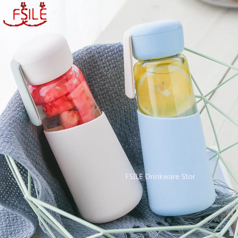 

Korean Women Glass Water Bottle with Silicone Cover Students School Drink Bottles Outdoor Portable Rope High Quality Botte