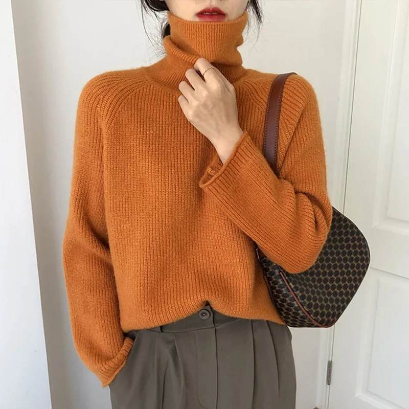 

Утолщенный зимний свитер для женщин, водолазка, Свободный вязаный свитер с длинным рукавом, Женский пуловер, винтажный, новинка 2021, универса...