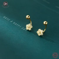 dreamhonor 925 sterling silver 14k gold color screw ball flower zircon stud earrings for women jewelry smt149
