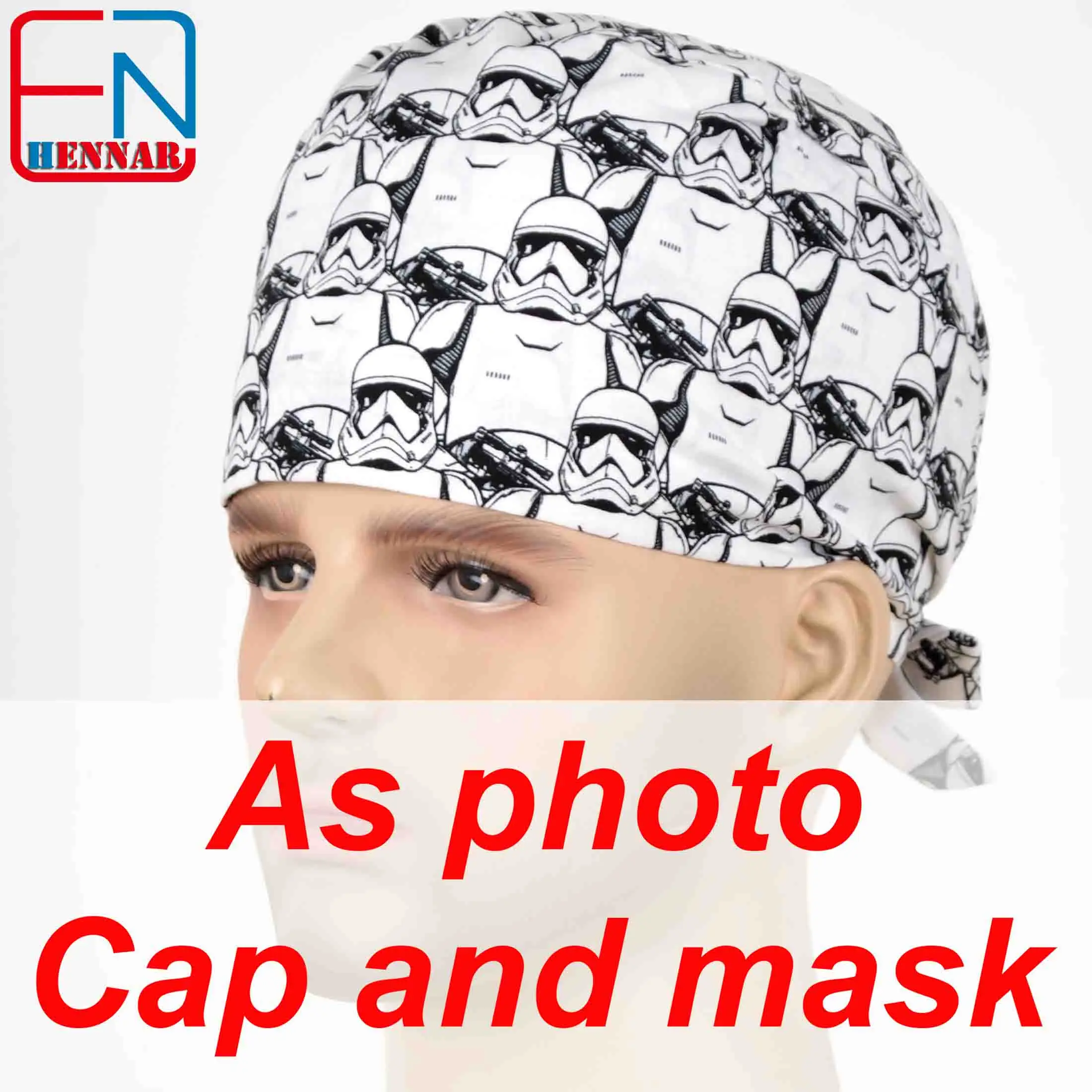 cap and mask Hennar, Мужская кепка, s маски, хлопок, регулируемые эластичные ленты, хирургическая Кепка, s, медицинская больница, доктор, головной убор, кепка, маска - Цвет: cap and mask