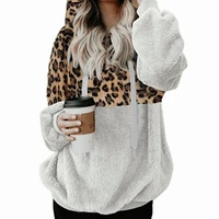 autumn and winter womens casual sexy stitching leopard print zipper pocket womens hooded sweatshirt em