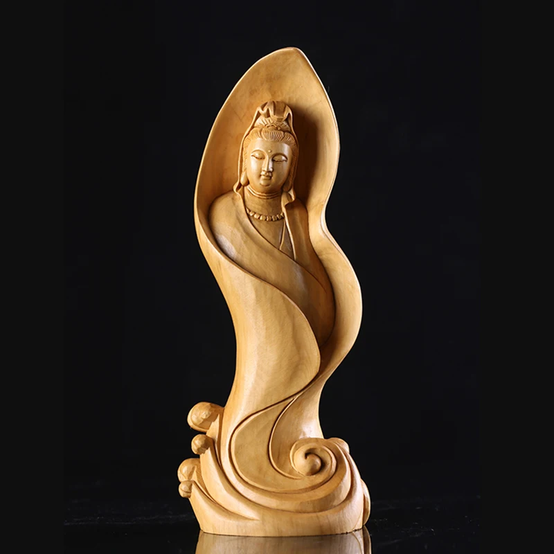 

XS050-12 CM Hand Carved Boxwood Carving Figurine Buddha Statue Home Decor -Guanyin Bodhisattva Sculpture Folk Crafts
