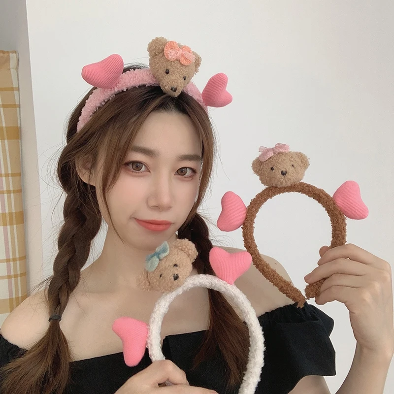 

Fine Cute Bear Headbands for Women Headwear Teddy Fur Lamb Wool Headband for Girl Turban Scrunchies INS Popular Hair Accessories
