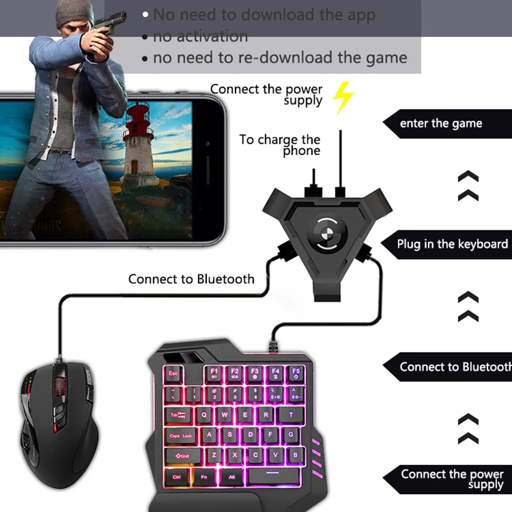 

ABS Black Bluetooth Keyboard Mouse Adapter for iPhone Android Phone all versions Converter for PUBG Mobile Game adapters