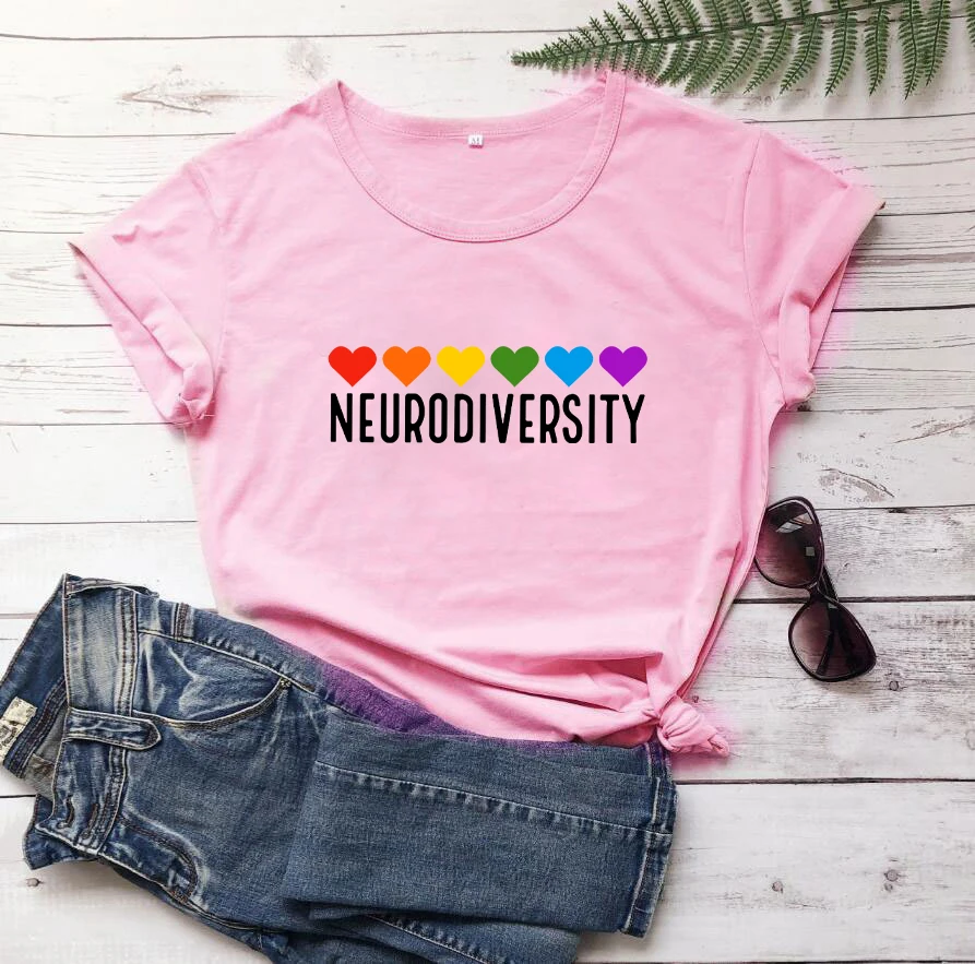 

Neurodiversity Women's T-Shirt Rainbow Love Pattern Printed Women Tshirt Summer Style Vintage Outfits Tees Casual Simple Top