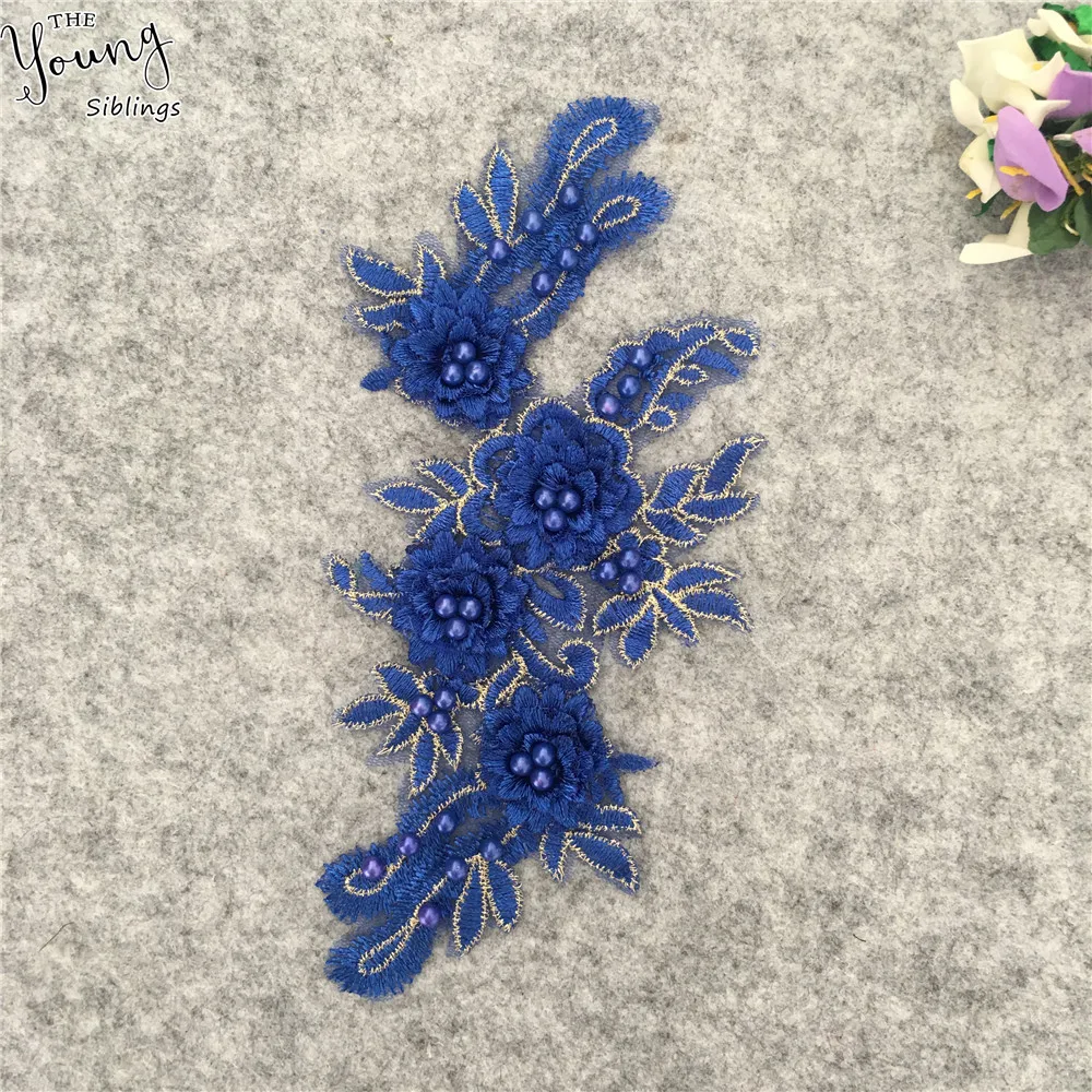 Синяя вышивка кружевной воротник украшение искусственное кружево искусственная