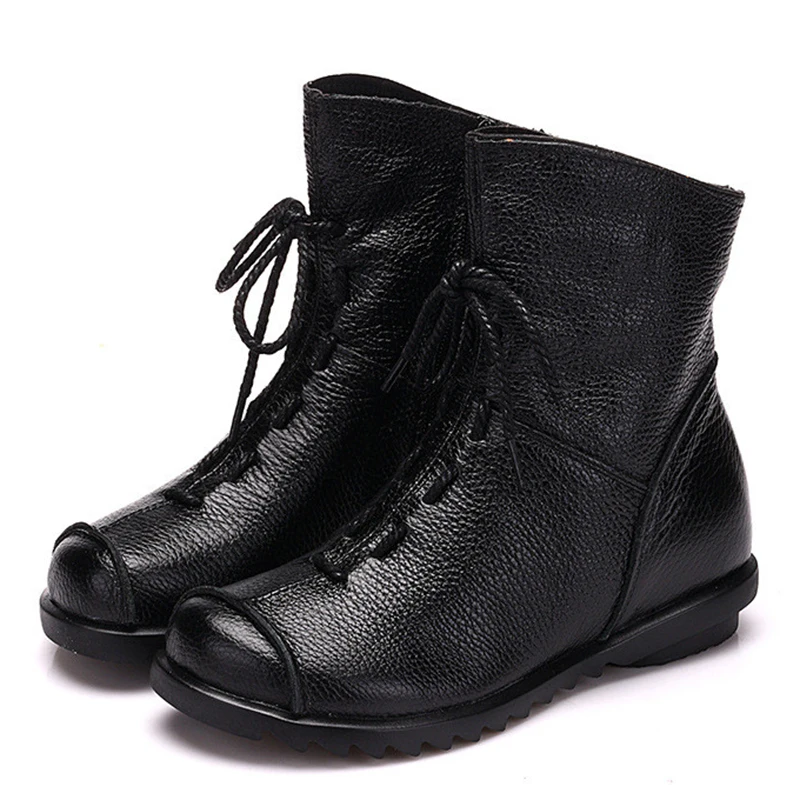UPUPER Genuine Leather Women's Shoes Handmade Moccasins Shoes Women Booties High Quality Winter Shoes Warm Leather Ankle Boots