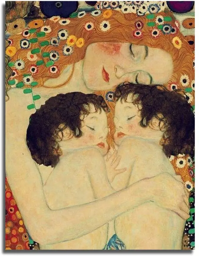 

Oil On Canvas Mother Son Twins Painting Art Decoration